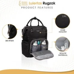 NanaBeebi Luiertas Rugzak Met Verschoonmatje - Zwart - Inclusief Flessenwarmhouder - Kinderwagenhaken En Isoleervak -Babyproducten Winkel 1200x1200 308