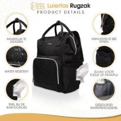NanaBeebi Luiertas Rugzak Met Verschoonmatje - Zwart - Inclusief Flessenwarmhouder - Kinderwagenhaken En Isoleervak -Babyproducten Winkel 1200x1200 313