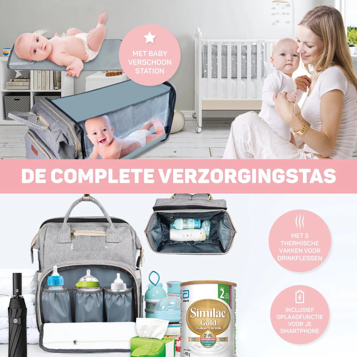 Vulpes BabyCare® Luiertas Rugzak - Luiertassen Met Babybed - Grote Luiertas Met Wieg- Luiertas Verzorgingstas Met Babybedje - Verzorgingsrugzak - Grijs 8 Vulpes BabyCare® Luiertas Rugzak - Luiertassen Met Babybed - Grote Luiertas Met Wieg- Luiertas Verzorgingstas Met Babybedje - Verzorgingsrugzak - Grijs - Afbeelding 8