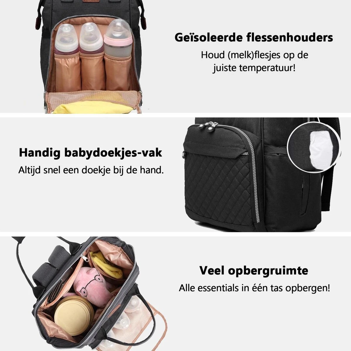 Miss Lulu Luiertas Rugzak - Inclusief Buggy En Kinderwagen Haken - Zwart (E6705 BK) 2 Miss Lulu Luiertas Rugzak - Inclusief Buggy En Kinderwagen Haken - Zwart (E6705 BK) - Afbeelding 2