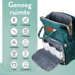 Luiertas Rugzak - Monx Luiertas Verzorgingstas Met Uitklapbaar Babybedje - Overzichtelijke Luierrugzak Extra Buggy En Kinderwagen Haken Inclusief Geïsoleerde Flessenhouder - Groen -Babyproducten Winkel 1200x1200 398