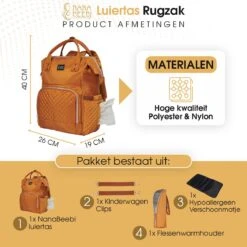 NanaBeebi Luiertas Rugzak Met Verschoonmatje - Cognac - Inclusief Flessenwarmhouder - Kinderwagenhaken En Isoleervak -Babyproducten Winkel 1200x1200 403