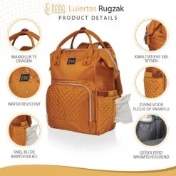 NanaBeebi Luiertas Rugzak Met Verschoonmatje - Cognac - Inclusief Flessenwarmhouder - Kinderwagenhaken En Isoleervak -Babyproducten Winkel 1200x1200 404