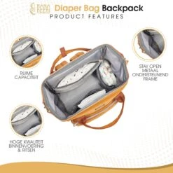 NanaBeebi Luiertas Rugzak Met Verschoonmatje - Cognac - Inclusief Flessenwarmhouder - Kinderwagenhaken En Isoleervak -Babyproducten Winkel 1200x1200 406