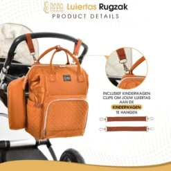 NanaBeebi Luiertas Rugzak Met Verschoonmatje - Cognac - Inclusief Flessenwarmhouder - Kinderwagenhaken En Isoleervak -Babyproducten Winkel 1200x1200 409