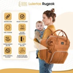 NanaBeebi Luiertas Rugzak Met Verschoonmatje - Cognac - Inclusief Flessenwarmhouder - Kinderwagenhaken En Isoleervak -Babyproducten Winkel 1200x1200 410