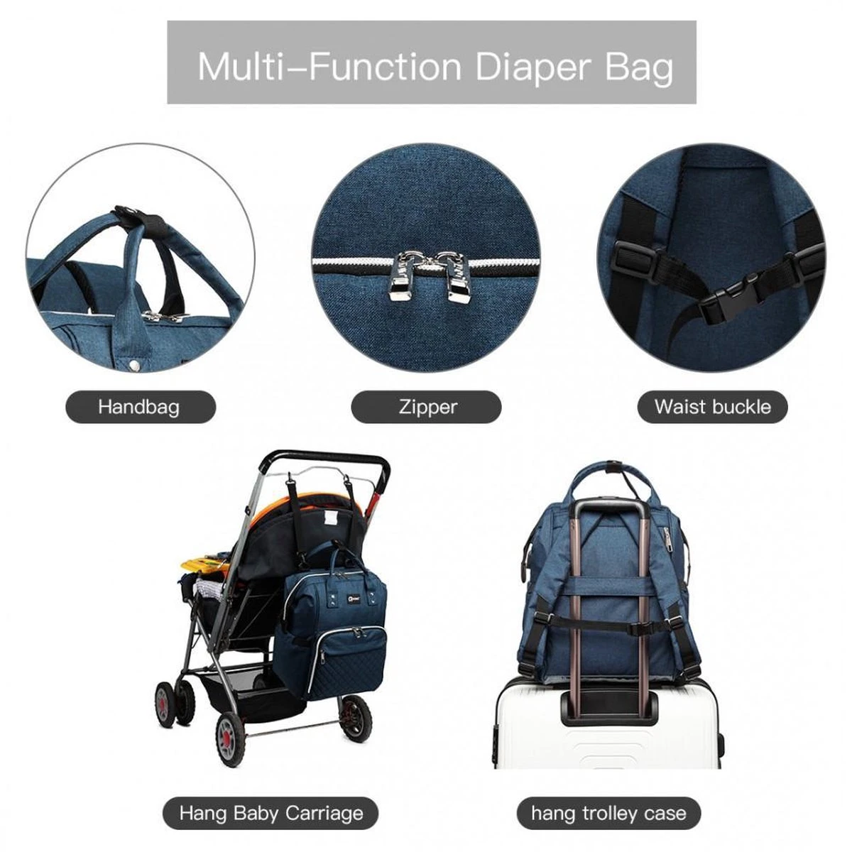 Miss Lulu Luiertas Rugzak - Luiertas Met USB Oplaadstation - Baby Tas Inclusief Buggy En Kinderwagen Haken - Blauw (E6705USB NY) 4 Miss Lulu Luiertas Rugzak - Luiertas Met USB Oplaadstation - Baby Tas Inclusief Buggy En Kinderwagen Haken - Blauw (E6705USB NY) - Afbeelding 4