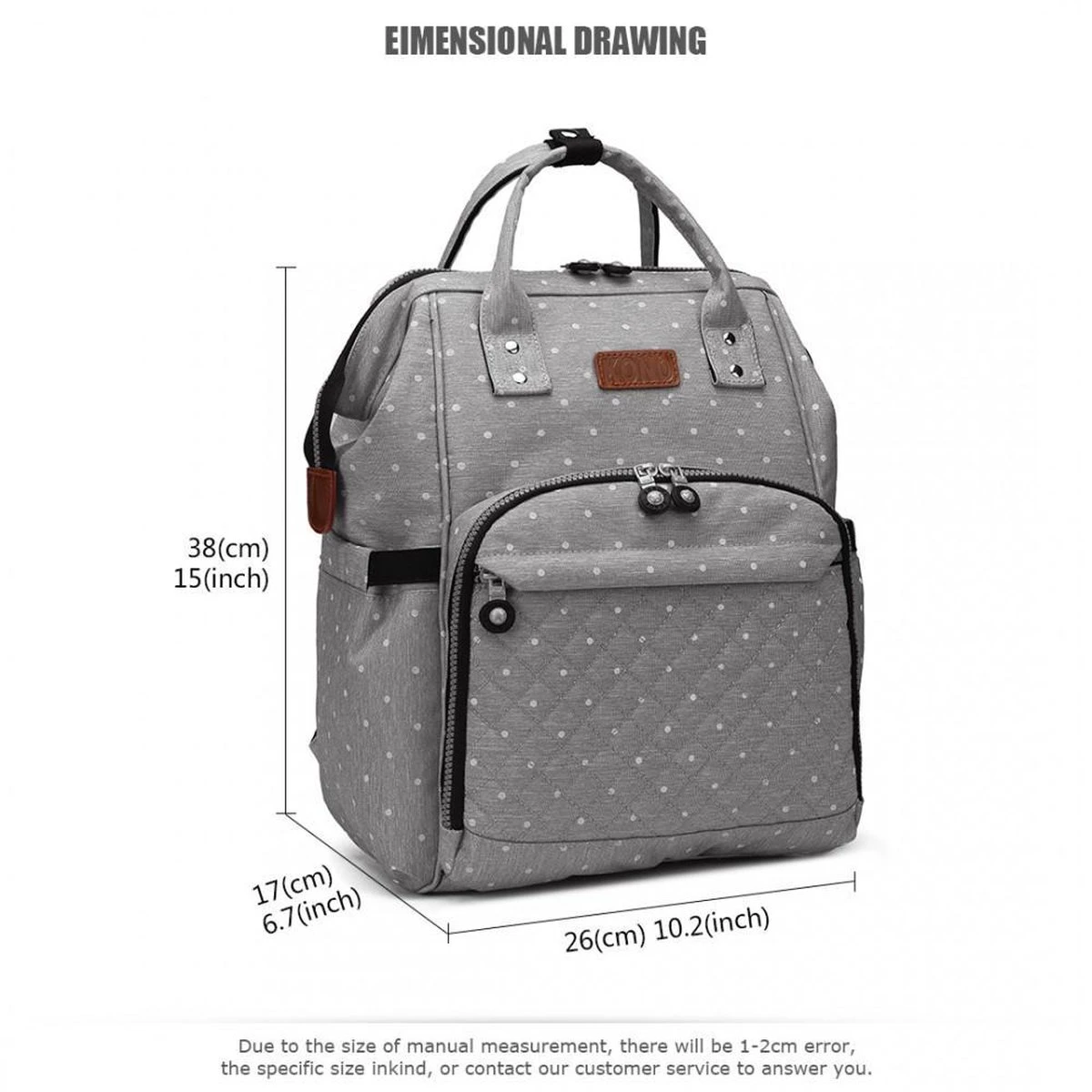 Miss Lulu Luier- En Verzorgingstas Rugzak - Grijs (E6705 D2-GY) 2 Miss Lulu Luier- En Verzorgingstas Rugzak - Grijs (E6705 D2-GY) - Afbeelding 2