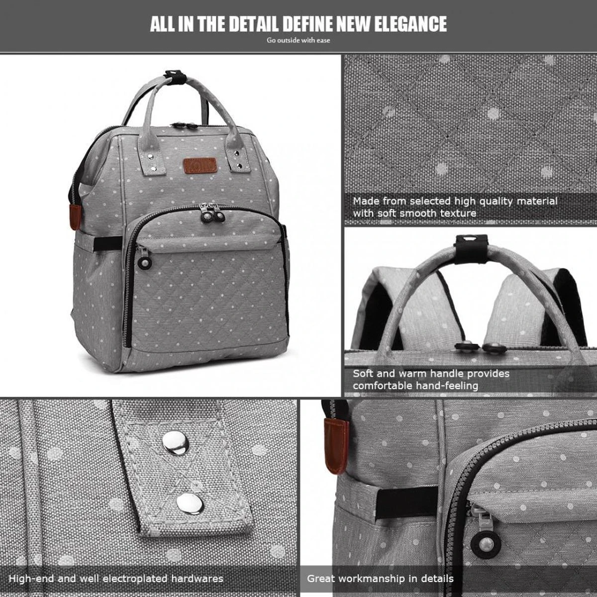 Miss Lulu Luier- En Verzorgingstas Rugzak - Grijs (E6705 D2-GY) 3 Miss Lulu Luier- En Verzorgingstas Rugzak - Grijs (E6705 D2-GY) - Afbeelding 3