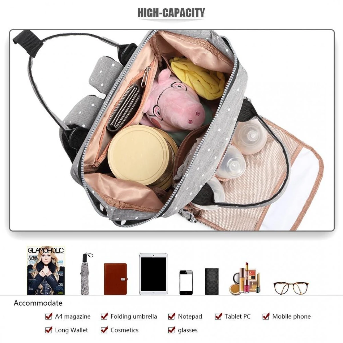 Miss Lulu Luier- En Verzorgingstas Rugzak - Grijs (E6705 D2-GY) 5 Miss Lulu Luier- En Verzorgingstas Rugzak - Grijs (E6705 D2-GY) - Afbeelding 5