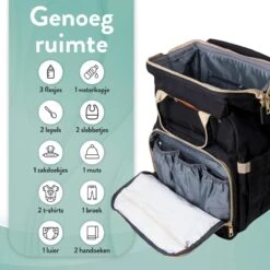 Luiertas Rugzak - Monx Luiertas Verzorgingstas Met Uitklapbaar Babybedje - Overzichtelijke Luierrugzak Extra Buggy En Kinderwagen Haken Inclusief Geïsoleerde Flessenhouder - Zwart -Babyproducten Winkel 1200x1200 504