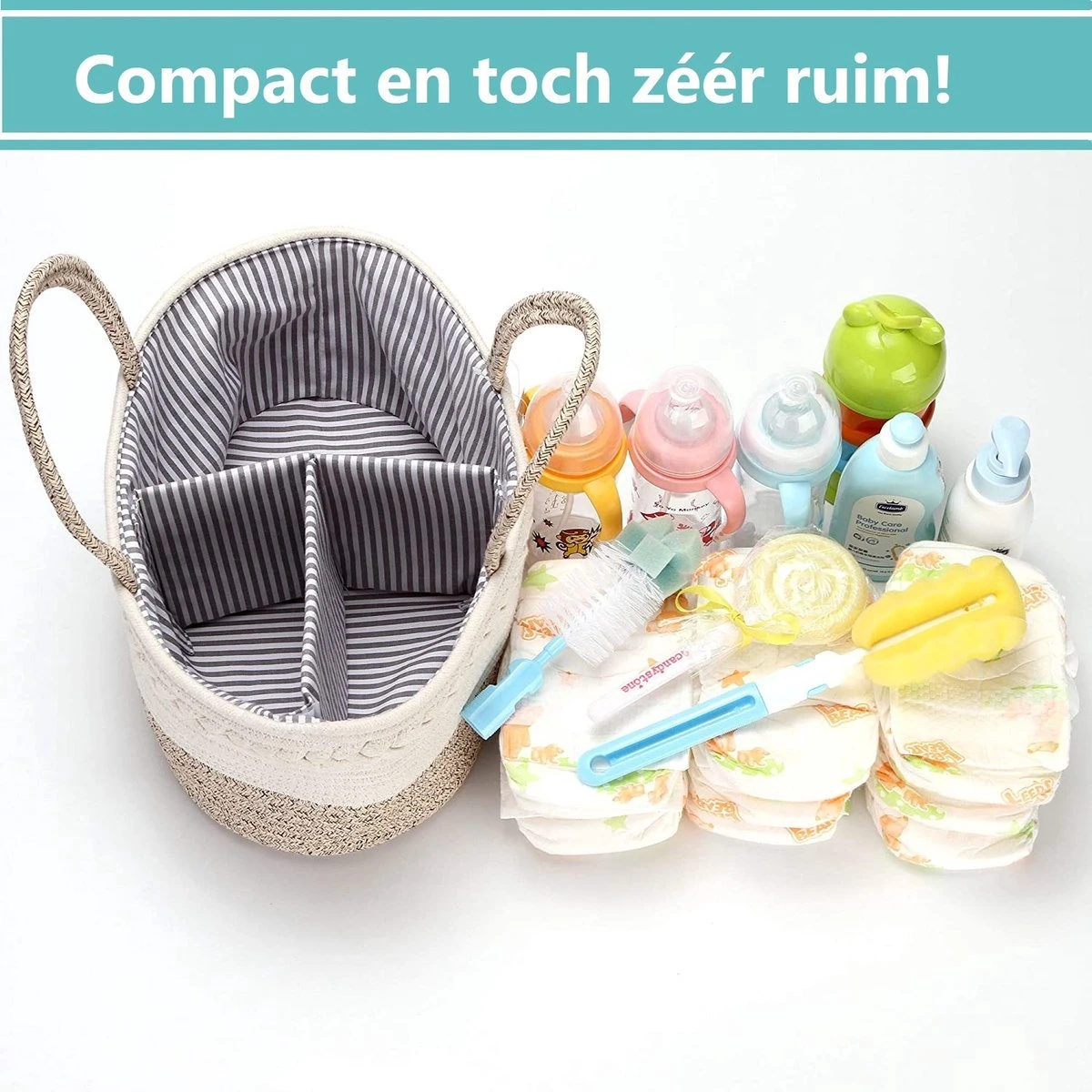 ADSafety - Luxe Katoenen Luiertas - Inclusief Uitneembare Organizer - Verzorgingstas - Opbergtas - Commode Mandje - Baby Spullen - Crème 4 ADSafety - Luxe Katoenen Luiertas - Inclusief Uitneembare Organizer - Verzorgingstas - Opbergtas - Commode Mandje - Baby Spullen - Crème - Afbeelding 4