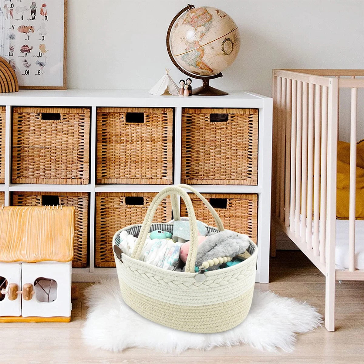 ADSafety - Luxe Katoenen Luiertas - Inclusief Uitneembare Organizer - Verzorgingstas - Opbergtas - Commode Mandje - Baby Spullen - Crème 6 ADSafety - Luxe Katoenen Luiertas - Inclusief Uitneembare Organizer - Verzorgingstas - Opbergtas - Commode Mandje - Baby Spullen - Crème - Afbeelding 6