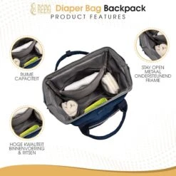 NanaBeebi Luiertas - Rugzak - Met Isoleervak - Blauw- Inclusief Flessenwarmhouder En Kinderwagenhaken -Babyproducten Winkel 1200x1200 543