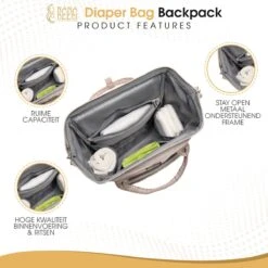 NanaBeebi Luiertas Rugzak Met Verschoonmatje - Beige Taupe - Inclusief Flessenwarmhouder - Kinderwagenhaken En Isoleervak -Babyproducten Winkel 1200x1200 563