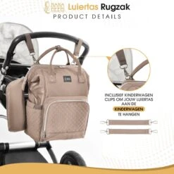 NanaBeebi Luiertas Rugzak Met Verschoonmatje - Beige Taupe - Inclusief Flessenwarmhouder - Kinderwagenhaken En Isoleervak -Babyproducten Winkel 1200x1200 568