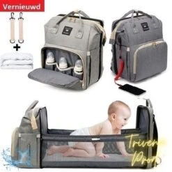Luier- En Verzorgingstas - Luiertassen - Baby Rug Tas Met Isoleervak - Incl Flessen Verwarmer - Luiertas - Unisex/Jongens/Meisjes - Grijs - Luier Tas - Verzorgingstas Baby - Uitschuifbaar Verschoon/ Slaap Bedje - Incl Matrasje Baby - USB Poort -Babyproducten Winkel 1200x1200 595