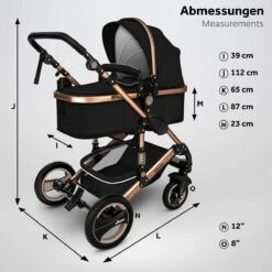 KIDUKU- 3 In 1 Combi-kinderwagen- Zwart/goud- Buggy Incl. Autostoeltje-regenhoes- Inklapbaar -Babyproducten Winkel 1200x1200 722