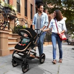 KIDUKU- 3 In 1 Combi-kinderwagen- Zwart/goud- Buggy Incl. Autostoeltje-regenhoes- Inklapbaar -Babyproducten Winkel 1200x1200 723