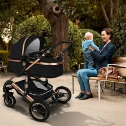 KIDUKU- 3 In 1 Combi-kinderwagen- Zwart/goud- Buggy Incl. Autostoeltje-regenhoes- Inklapbaar -Babyproducten Winkel 1200x1200 724