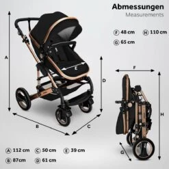 KIDUKU- 3 In 1 Combi-kinderwagen- Zwart/goud- Buggy Incl. Autostoeltje-regenhoes- Inklapbaar -Babyproducten Winkel 1200x1200 726