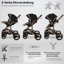 KIDUKU- 3 In 1 Combi-kinderwagen- Zwart/goud- Buggy Incl. Autostoeltje-regenhoes- Inklapbaar -Babyproducten Winkel 1200x1200 727
