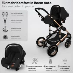 KIDUKU- 3 In 1 Combi-kinderwagen- Zwart/goud- Buggy Incl. Autostoeltje-regenhoes- Inklapbaar -Babyproducten Winkel 1200x1200 729