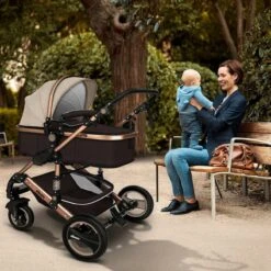 KIDUKU- 3 In 1 Combi-kinderwagen- Bruin/goud- Buggy Incl. Autostoeltje-regenhoes- Inklapbaar -Babyproducten Winkel 1200x1200 737