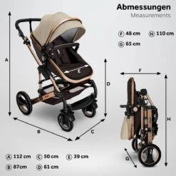 KIDUKU- 3 In 1 Combi-kinderwagen- Bruin/goud- Buggy Incl. Autostoeltje-regenhoes- Inklapbaar -Babyproducten Winkel 1200x1200 739