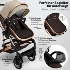 KIDUKU- 3 In 1 Combi-kinderwagen- Bruin/goud- Buggy Incl. Autostoeltje-regenhoes- Inklapbaar -Babyproducten Winkel 1200x1200 740