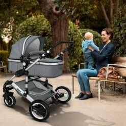 KIDUKU- 3 In 1 Combi-kinderwagen- Grijs/zilver- Buggy Incl. Autostoeltje-regenhoes- Inklapbaar -Babyproducten Winkel 1200x1200 749