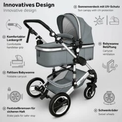 KIDUKU- 3 In 1 Combi-kinderwagen- Grijs/zilver- Buggy Incl. Autostoeltje-regenhoes- Inklapbaar -Babyproducten Winkel 1200x1200 754
