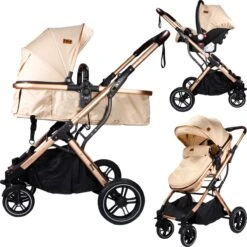 Ding Juna Kinderwagen 3 In 1 - Beige/Rose - Combi Kinderwagen Incl. Autostoel -Babyproducten Winkel 1200x1200 811