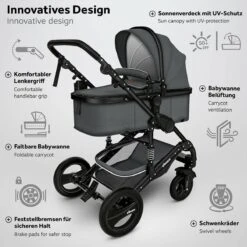 KIDUKU- 3 In 1 Combi-kinderwagen- Antraciet/zwart Buggy Incl. Autostoeltje-regenhoes- Inklapbaar -Babyproducten Winkel 1200x1200 850