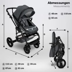 KIDUKU- 3 In 1 Combi-kinderwagen- Antraciet/zwart Buggy Incl. Autostoeltje-regenhoes- Inklapbaar -Babyproducten Winkel 1200x1200 851