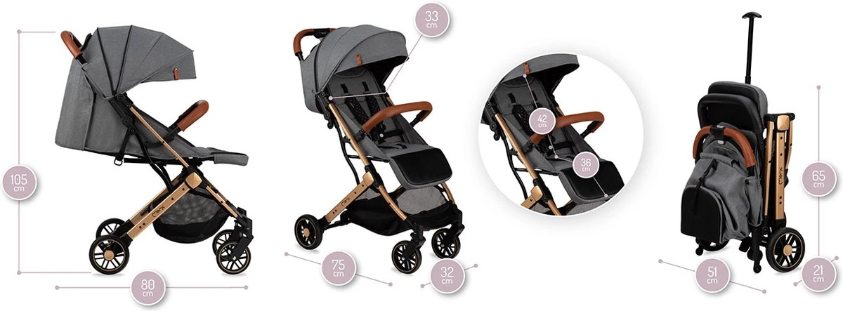 MoMi Wandelwagen - Compacte Lichtgewicht Buggy - Estelle - Gray-Gold (geschikt Van 6mnd - 15kg) 9 MoMi Wandelwagen - Compacte Lichtgewicht Buggy - Estelle - Gray-Gold (geschikt Van 6mnd - 15kg) - Afbeelding 9