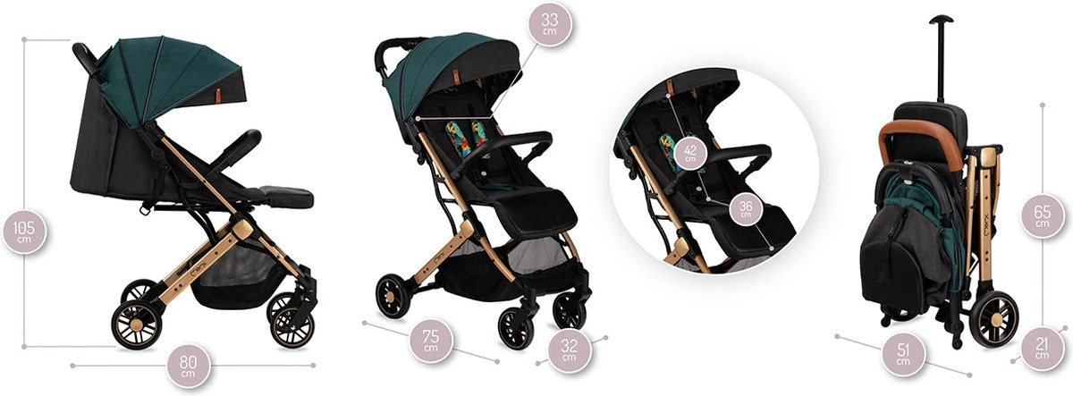 MoMi Wandelwagen - Compacte Lichtgewicht Buggy - Estelle - Green-Gold (geschikt Van 6mnd - 15kg) 10 MoMi Wandelwagen - Compacte Lichtgewicht Buggy - Estelle - Green-Gold (geschikt Van 6mnd - 15kg) - Afbeelding 10