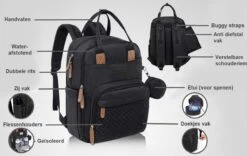 Luiertas Rugzak - Incl. Buggy / Kinderwagen Haken En Verschoningsmat - Complete Set - Zwart Van Zedar -Babyproducten Winkel 1200x758