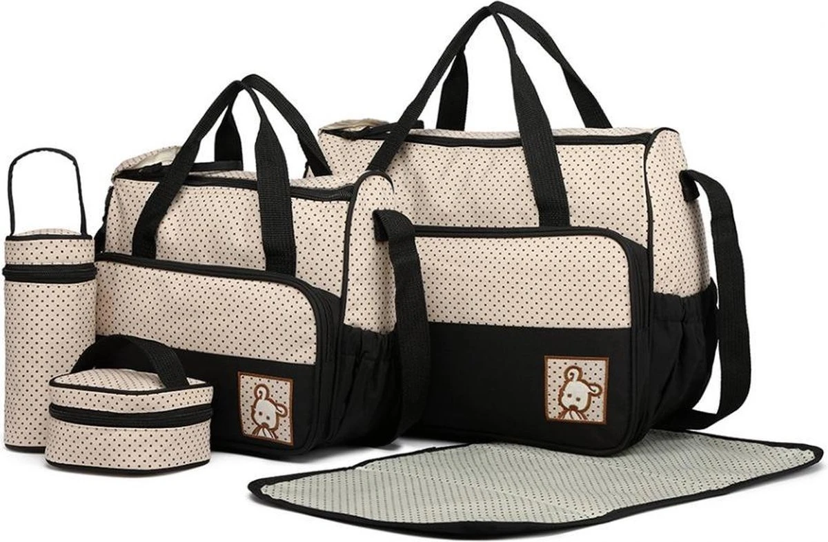 Miss Lulu Luier- En Verzorgingstas - 5 Set - Zwart (9026 BK) 1 Miss Lulu Luier- En Verzorgingstas - 5 Set - Zwart (9026 BK)