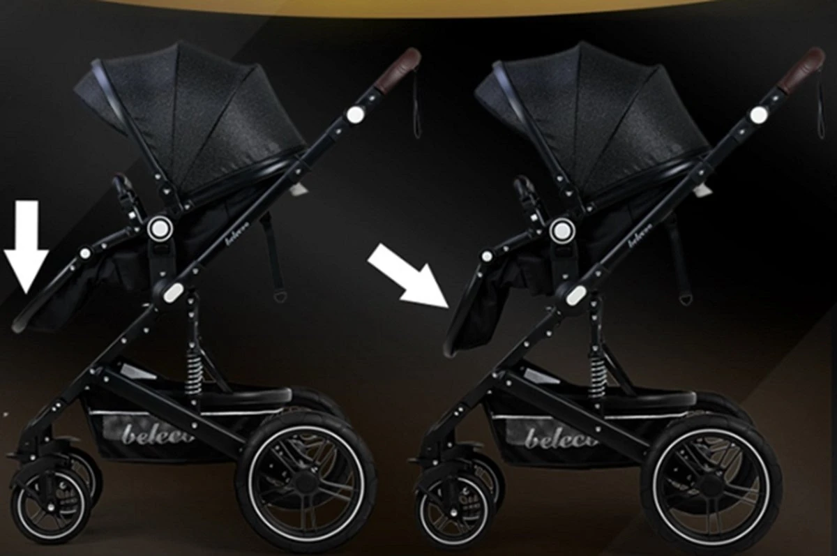 Belecoo - Luxe Kinderwagen - 3-in-1 Buggy - Opklapbare Wandelwagen - Autostoel - Wieg - Multifunctioneel - Zwart 8 Belecoo - Luxe Kinderwagen - 3-in-1 Buggy - Opklapbare Wandelwagen - Autostoel - Wieg - Multifunctioneel - Zwart - Afbeelding 8