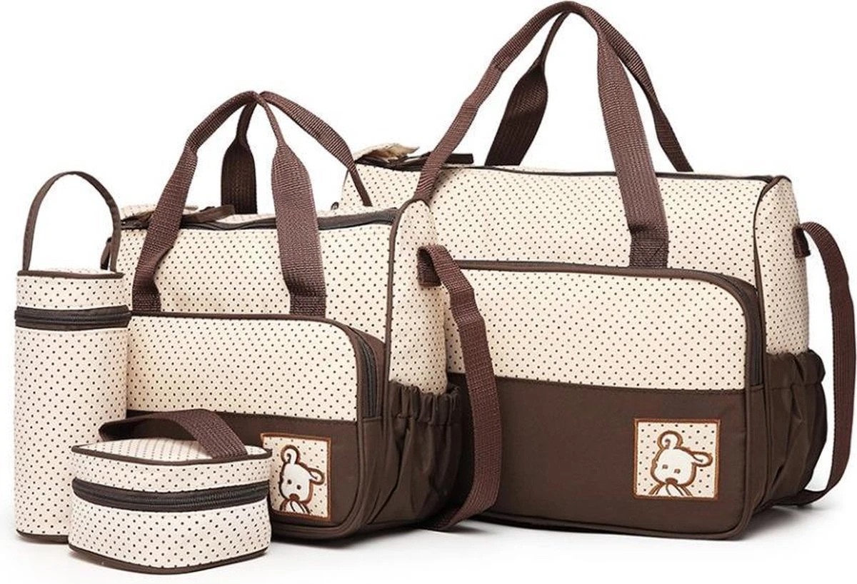 Miss Lulu Luiertas - 5-delige Verzorgingstas Set - Bruin (9026 BN) 1 Miss Lulu Luiertas - 5-delige Verzorgingstas Set - Bruin (9026 BN)