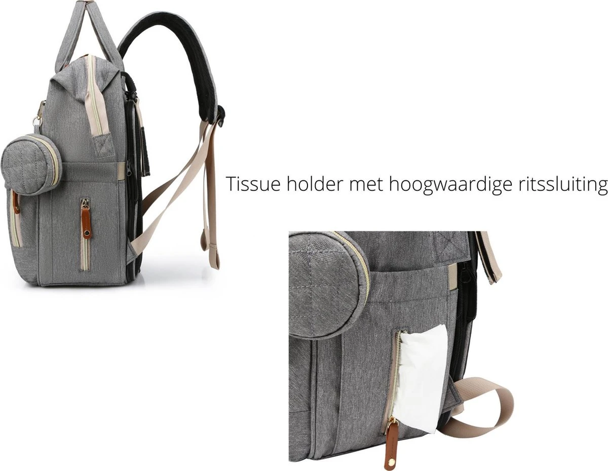 Humpy Dumpy Stijlvolle Luiertas Rugzak (Zwart) Met Uitschuifbaar Verschoon/ Slaap Bedje. Incl. Verschoon Matje, USB Poort & Buggy Straps 3 Humpy Dumpy Stijlvolle Luiertas Rugzak (Zwart) Met Uitschuifbaar Verschoon/ Slaap Bedje. Incl. Verschoon Matje, USB Poort & Buggy Straps - Afbeelding 3