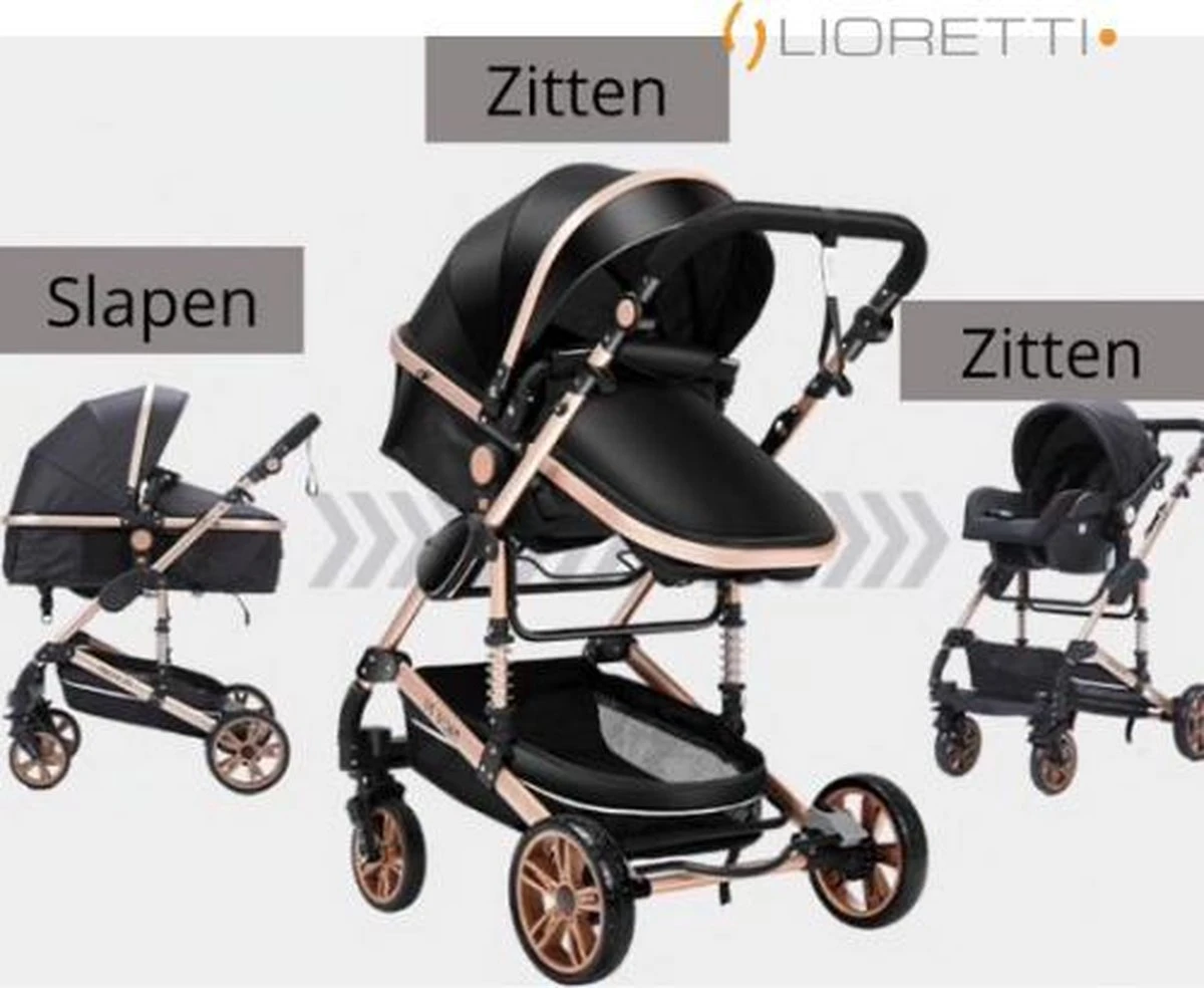 Merkloos Lioretti® Luxe Baby Buggy 3 In 1 | Baby Wagen | Kinderwagen Met Stoel En Wieg | Inklapbaar | Hoge Kwaliteit | Combi | Zwart 5 Merkloos Lioretti® Luxe Baby Buggy 3 In 1 | Baby Wagen | Kinderwagen Met Stoel En Wieg | Inklapbaar | Hoge Kwaliteit | Combi | Zwart - Afbeelding 5