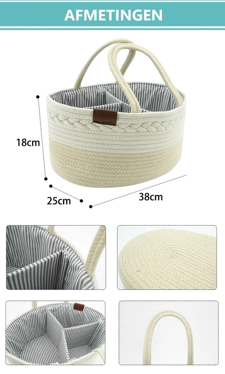 ADSafety - Luxe Katoenen Luiertas - Inclusief Uitneembare Organizer - Verzorgingstas - Opbergtas - Commode Mandje - Baby Spullen - Crème 3 ADSafety - Luxe Katoenen Luiertas - Inclusief Uitneembare Organizer - Verzorgingstas - Opbergtas - Commode Mandje - Baby Spullen - Crème - Afbeelding 3