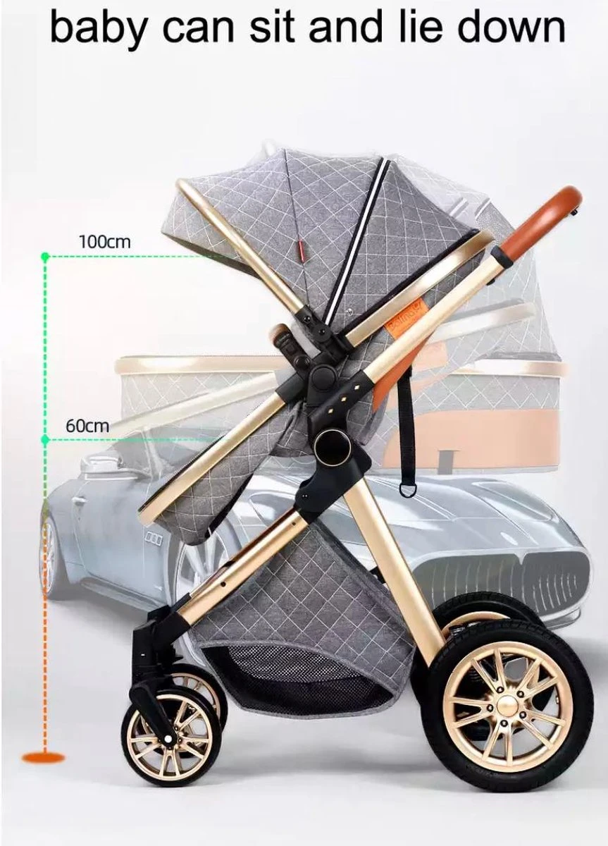 Merkloos Luxe Multi-functionele 3 In 1 Kinderwagen - Kwalitatieve Buggy - Opklapbare Wandelwagen - Khaki 3 Merkloos Luxe Multi-functionele 3 In 1 Kinderwagen - Kwalitatieve Buggy - Opklapbare Wandelwagen - Khaki - Afbeelding 3