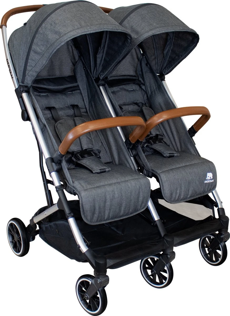 Deryan Luxe Rolo X2 Dubbele Buggy - Duo Buggy - Grijs 1 Deryan Luxe Rolo X2 Dubbele Buggy - Duo Buggy - Grijs