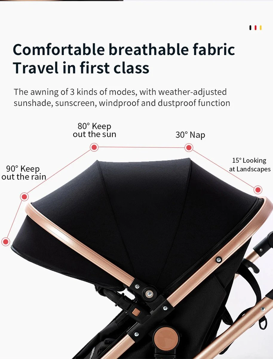 Luxe Kinderwagen 3 In 1 - Wandelwagen - Kinderwagen 3-in-1 Incl Autostoel - Kinderwagen Maxi Cosi – Buggy 3 In 1 - Newborn - Zwart/goud 8 Luxe Kinderwagen 3 In 1 - Wandelwagen - Kinderwagen 3-in-1 Incl Autostoel - Kinderwagen Maxi Cosi – Buggy 3 In 1 - Newborn - Zwart/goud - Afbeelding 8