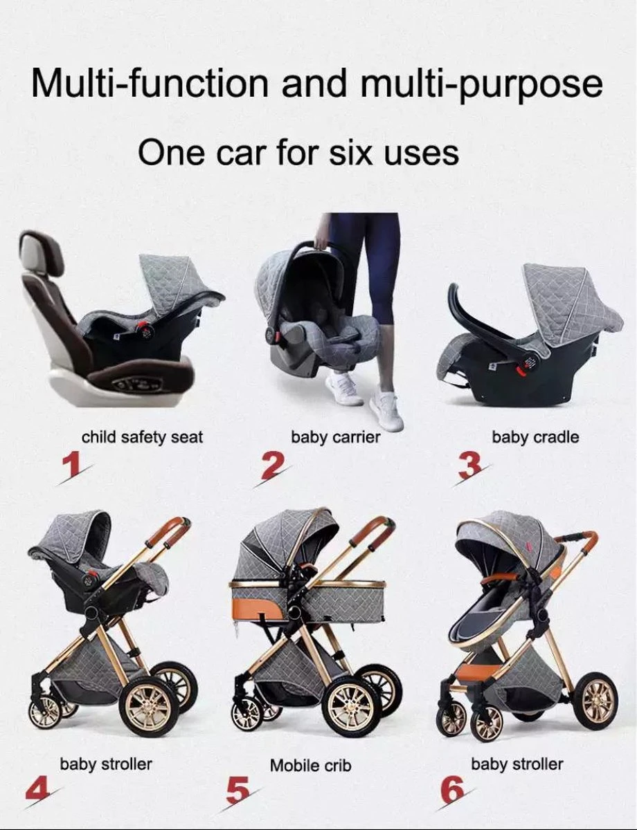 Merkloos Luxe Multi-functionele 3 In 1 Kinderwagen - Kwalitatieve Buggy - Opklapbare Wandelwagen - Khaki 9 Merkloos Luxe Multi-functionele 3 In 1 Kinderwagen - Kwalitatieve Buggy - Opklapbare Wandelwagen - Khaki - Afbeelding 9