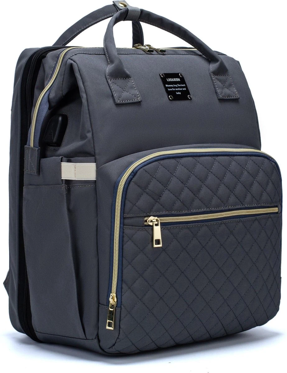 Luiertas - Multifuctioneel Luiertas 3 In 1 - Met Babybedje - Met Verschoningsmatje - Grijs - Met Usb - Met Verdikt Matras 4 Luiertas - Multifuctioneel Luiertas 3 In 1 - Met Babybedje - Met Verschoningsmatje - Grijs - Met Usb - Met Verdikt Matras - Afbeelding 4